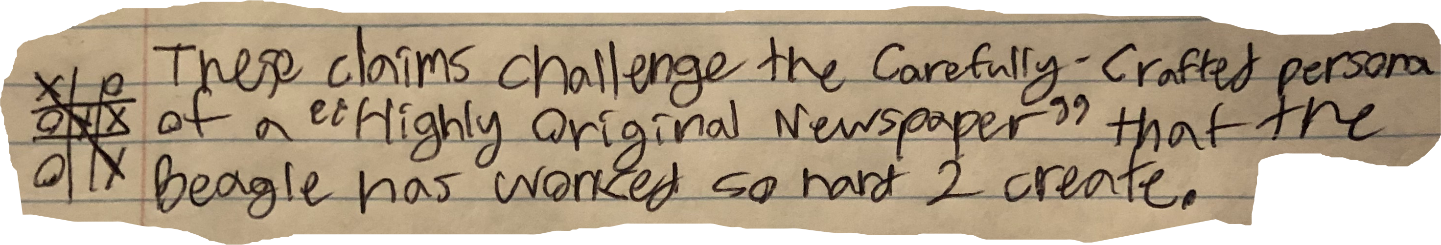 These claims challenge the Carefully-Crafter persona of a "Highly Original Newspaper" that the Beagle has worked so hard 2 create.