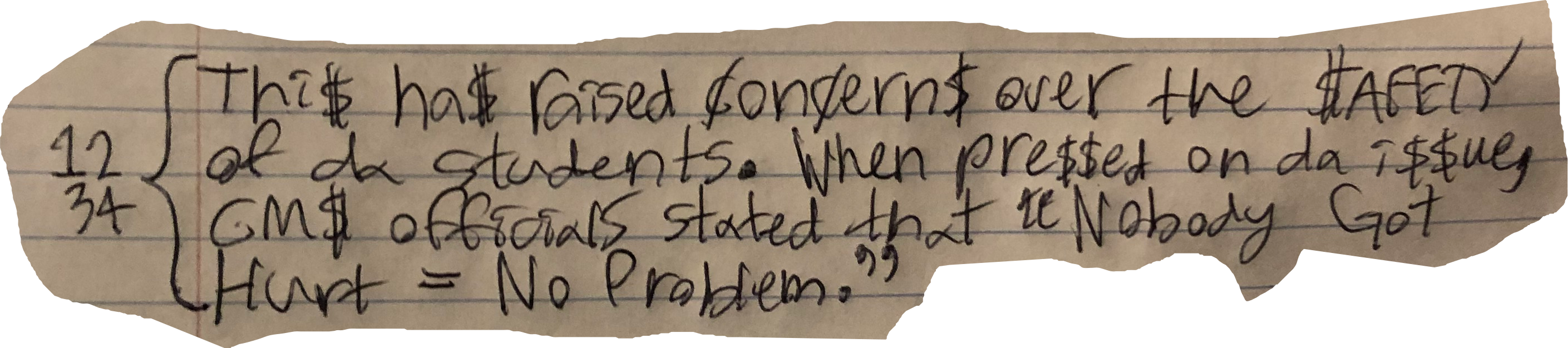 Thi$ ha$ raised concern$ over the $AFETY of da students. When pre$$ed on da i$$ue, CM$ officials stated that "Nobody Got Hurt = No Problem."